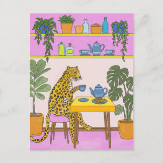 Postal De Anuncios Leopardo Tomando Té