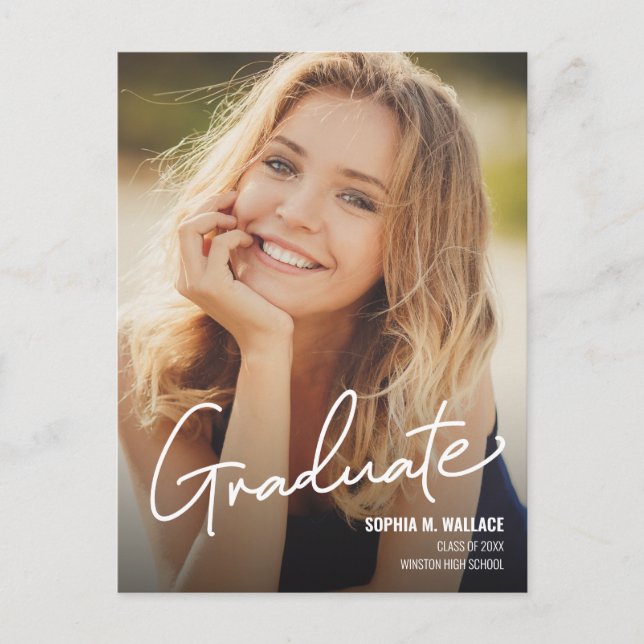 Postal De Anuncios Letra a mano de moda para foto de graduado (Anverso)