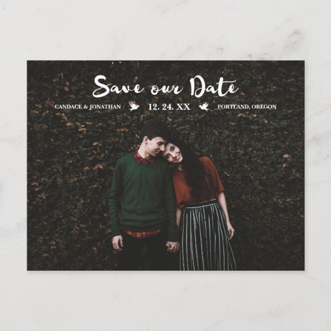 Postal De Anuncios Letra Moderna de Pincel Foto Salva la Fecha (Anverso)