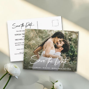 Postal De Anuncios Letras a mano Save the Date Foto personalizada Com