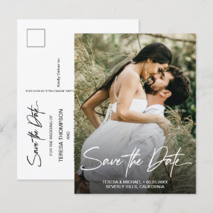 Postal De Anuncios Letras a mano Save the Date Foto personalizada Com