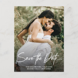 Postal De Anuncios Letras a mano Save the Date Foto personalizada Com