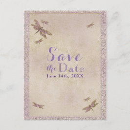 Postal De Anuncios Libélulas púrpura y dorado Save the Date
