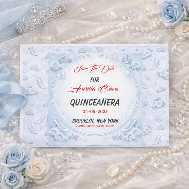 Postal De Anuncios Light Blue Silver Princess Quinceanera Birthday  (Light Blue Silver Princess Quinceanera Birthday Announcement Postcard
)