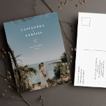 Postal De Anuncios Lihue Wedding Save the Date<br><div class="desc">Bodas modernas salvan la fecha con tipografía blanca clásica,  un pequeño motivo estelar y un fondo fotográfico personalizado.</div>