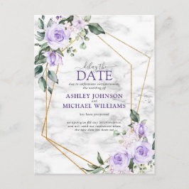 Postal De Anuncios Lila Lavanda Dorado Geométrico Retrasar la Fecha