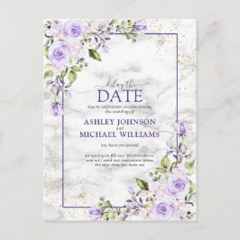 Postal De Anuncios Lilac Lavender Gold Marble Floral Retraso La Fecha