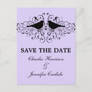 Postal De Anuncios Lilac Love Bird Swirls Save the Date Postcard