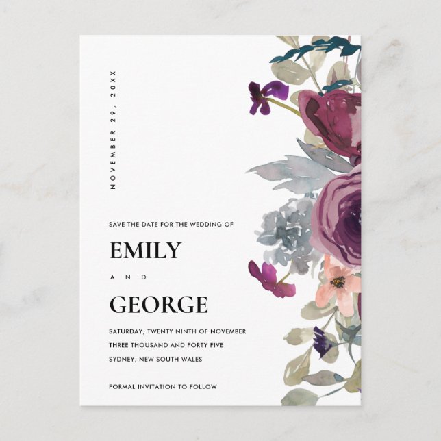 POSTAL DE ANUNCIOS LILAC PÚRPURA SUAVE FLORAL ACUARELA GUARDAR LA FEC (Anverso)