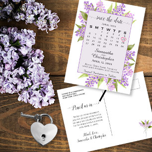 Postal De Anuncios Lilas Lavanda Calendario de Reserva de Fecha de Bo