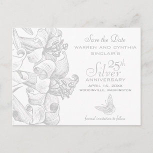 Postal De Anuncios Lilies Save the Date Silver 25° aniversario