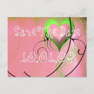 Postal De Anuncios Lime Green Pink Hearts Wedding Save the Date