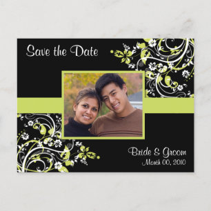 Postal De Anuncios Lime Green y Black Save the Date Photo Postcards