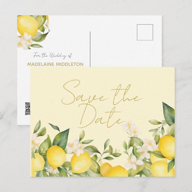 Postal De Anuncios Limones de Boda Citricos Guardar la Fecha (Anverso / Reverso)