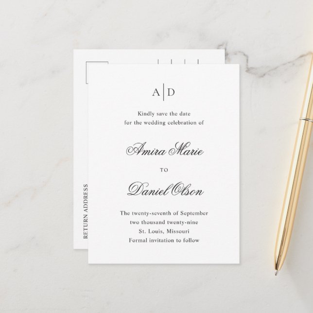 Postal De Anuncios Limpiar la boda blanca y negra salva la fecha (Anverso/Reverso In Situ)