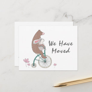 Postal De Anuncios Linda dirección nueva oso y conejo en bicicleta