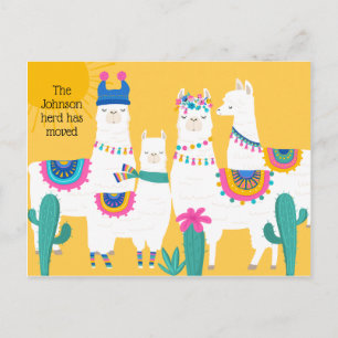 Postal De Anuncios Linda Familia de Llamas Cambio de Dirección