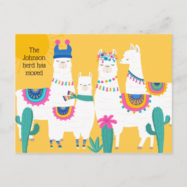Postal De Anuncios Linda Familia de Llamas Cambio de Dirección (Anverso)
