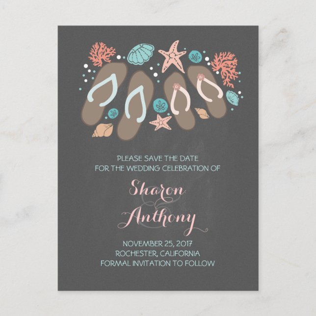 Postal De Anuncios Lindas chanclas para boda de playa guardar la fech (Anverso)