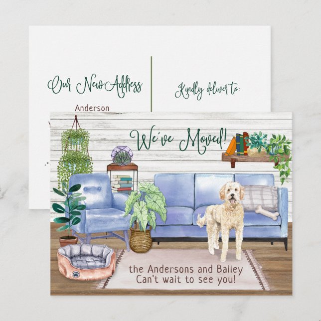 Postal De Anuncios Lindo Goldendoodle Acogedor Hogar Mudanza (Anverso / Reverso)