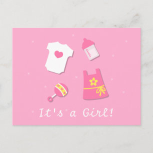 Postal De Anuncios Lindo Moderno Es una Niña Bebé Niña Rosa