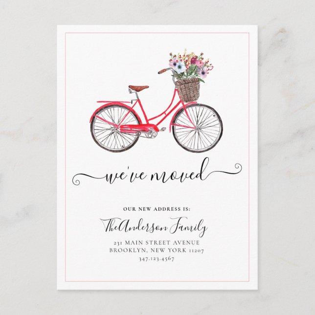 Postal De Anuncios Lindo Nos Mudamos Bicicleta Floral Nueva Dirección (Anverso)