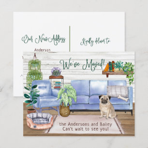 Postal De Anuncios Lindo Pug Acogedor Mudanza a Nuevo Hogar