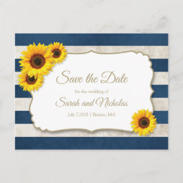 Postal De Anuncios Líneas de Girasoles Salva la Fecha, Boda Azul Mari