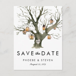 Postal De Anuncios Linternas de Roble Rústico para Boda Save the Date