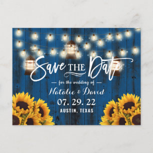 Postal De Anuncios Linternas Rústicas y Girasoles Azul Marino Ahorra 