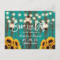 Linternas Rústicas y Girasoles Teal Save the Date