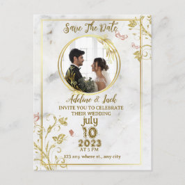 Postal De Anuncios Llamada Romántica Caligrafía Monograma Foto Boda T