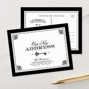 Postal De Anuncios Llave Maestra   Nueva Dirección en Blanco y Negro