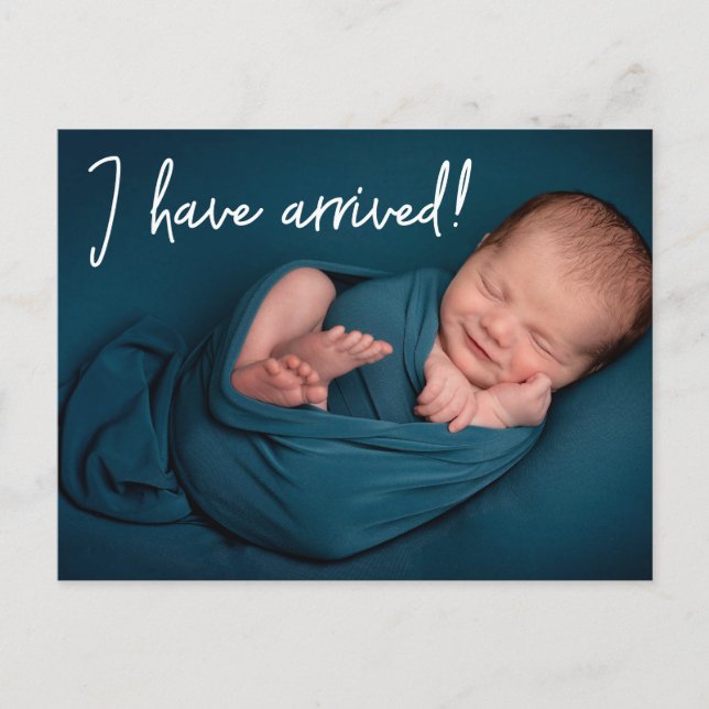 Postal De Anuncios Llegada divertida única Niño Foto nacimiento (Anverso)