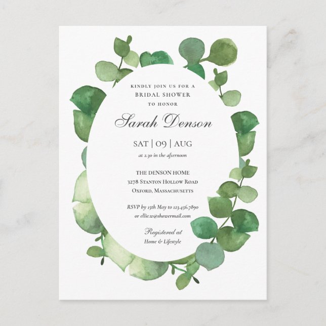 Postal De Anuncios Lluvia de boda floral boho de eucalipto (Anverso)