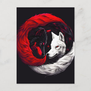Postal De Anuncios Lobo blanco rojo de la luna