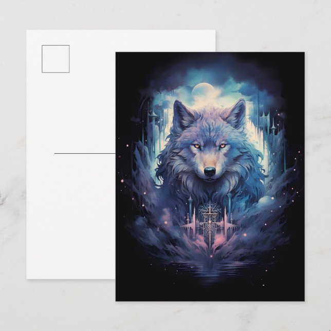Postal De Anuncios Lobo Guardián de la Luna Mística (Anverso / Reverso)
