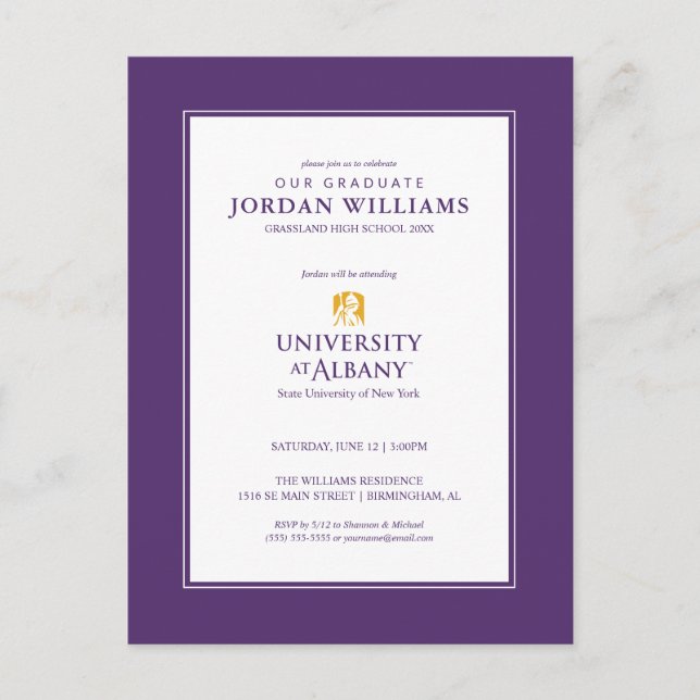 Postal De Anuncios Logo icónico de la Universidad de Albany (Anverso)