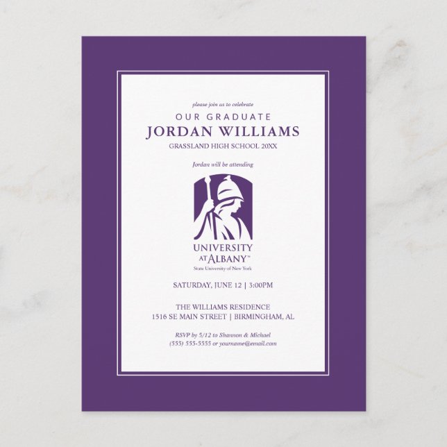 Postal De Anuncios Logo icónico de la Universidad de Albany (Anverso)