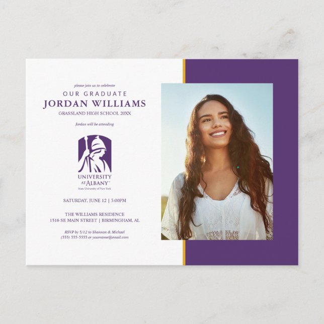 Postal De Anuncios Logo icónico de la Universidad de Albany (Anverso)