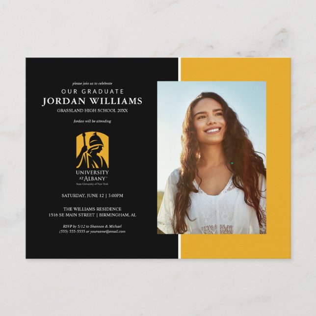 Postal De Anuncios Logo icónico de la Universidad de Albany (Anverso)