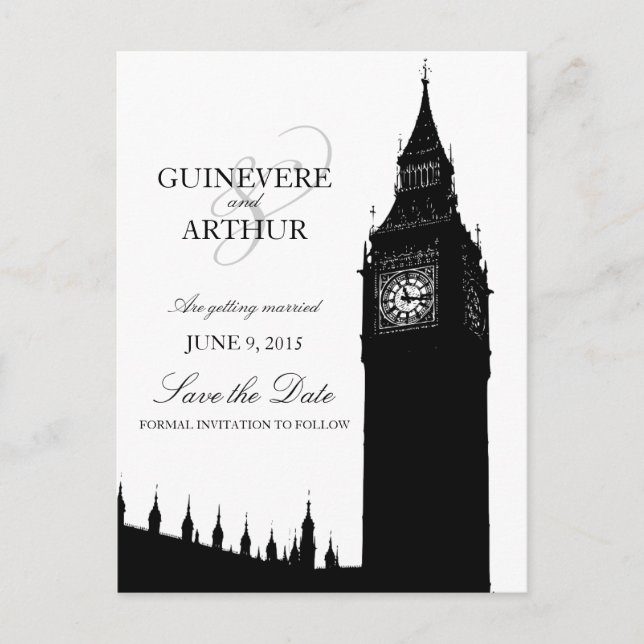 Postal De Anuncios Londres Big Ben Boda Moderna Save the Date (Anverso)