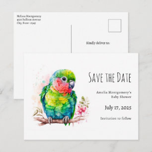 Postal De Anuncios Loro Verde - Cute Cría de Pájaro Baby Shower