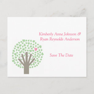 Postal De Anuncios Los corazones verdes del rosa del árbol ahorran la