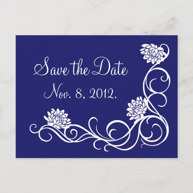 Postal De Anuncios Lotus Flowers Save the Date Postcard (añil) (Anverso)