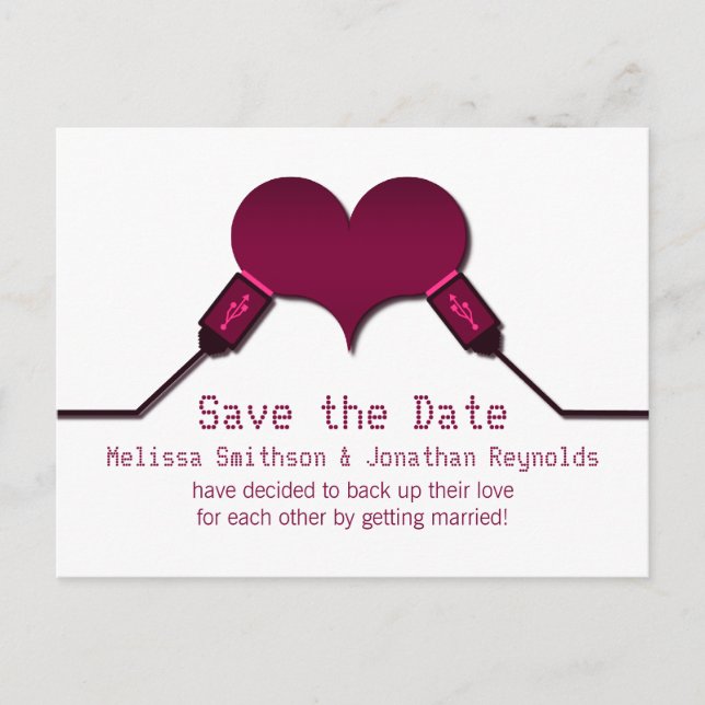 Postal De Anuncios Love Connection USB Save the Date, Fuchsia (Anverso)
