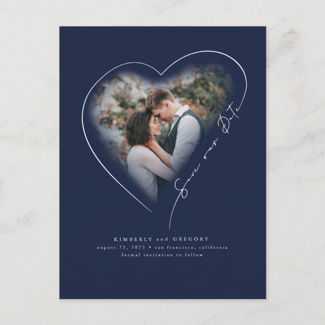 Postal De Anuncios Love Heart Elegant Minimal Guardar La Foto De Fech (Anverso)