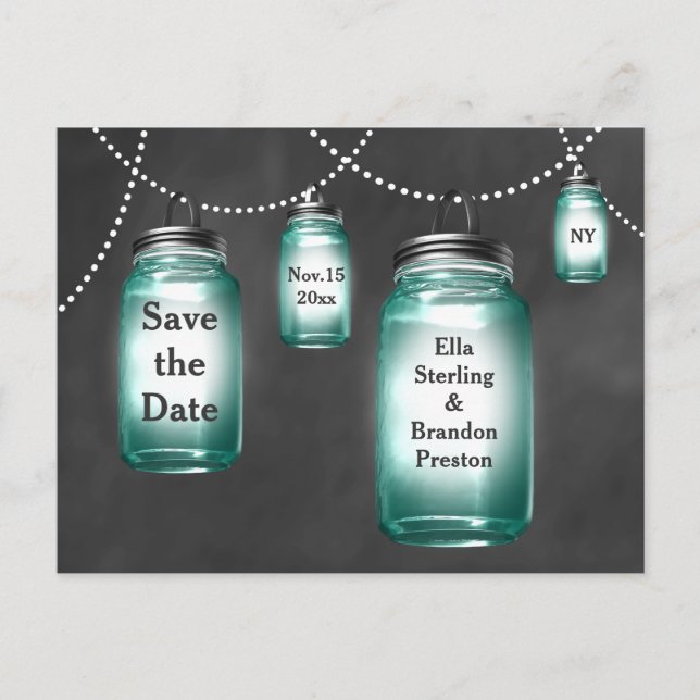 Postal De Anuncios Love Mason Jars Save the Date (Anverso)
