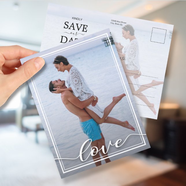 Postal De Anuncios LOVE Script Boda Foto Guardar fecha (Subido por el creador)