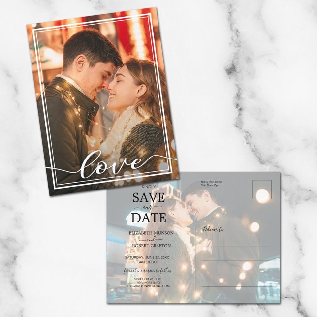 Postal De Anuncios LOVE Script Boda Foto Guardar fecha (Subido por el creador)